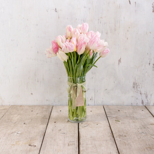 40-Stem Pink Tulip Vase + Ribbon