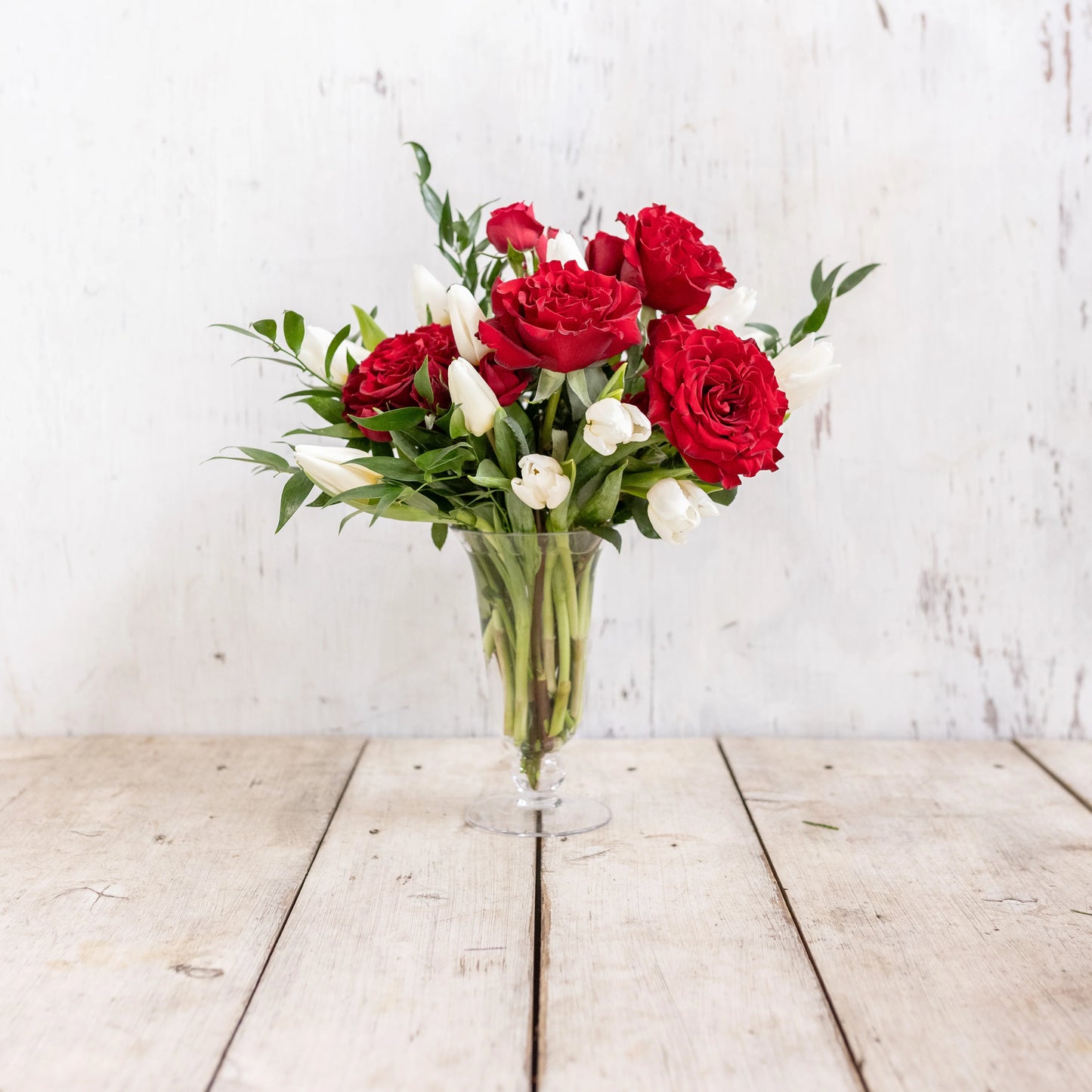 Red Garden Roses + Tulips