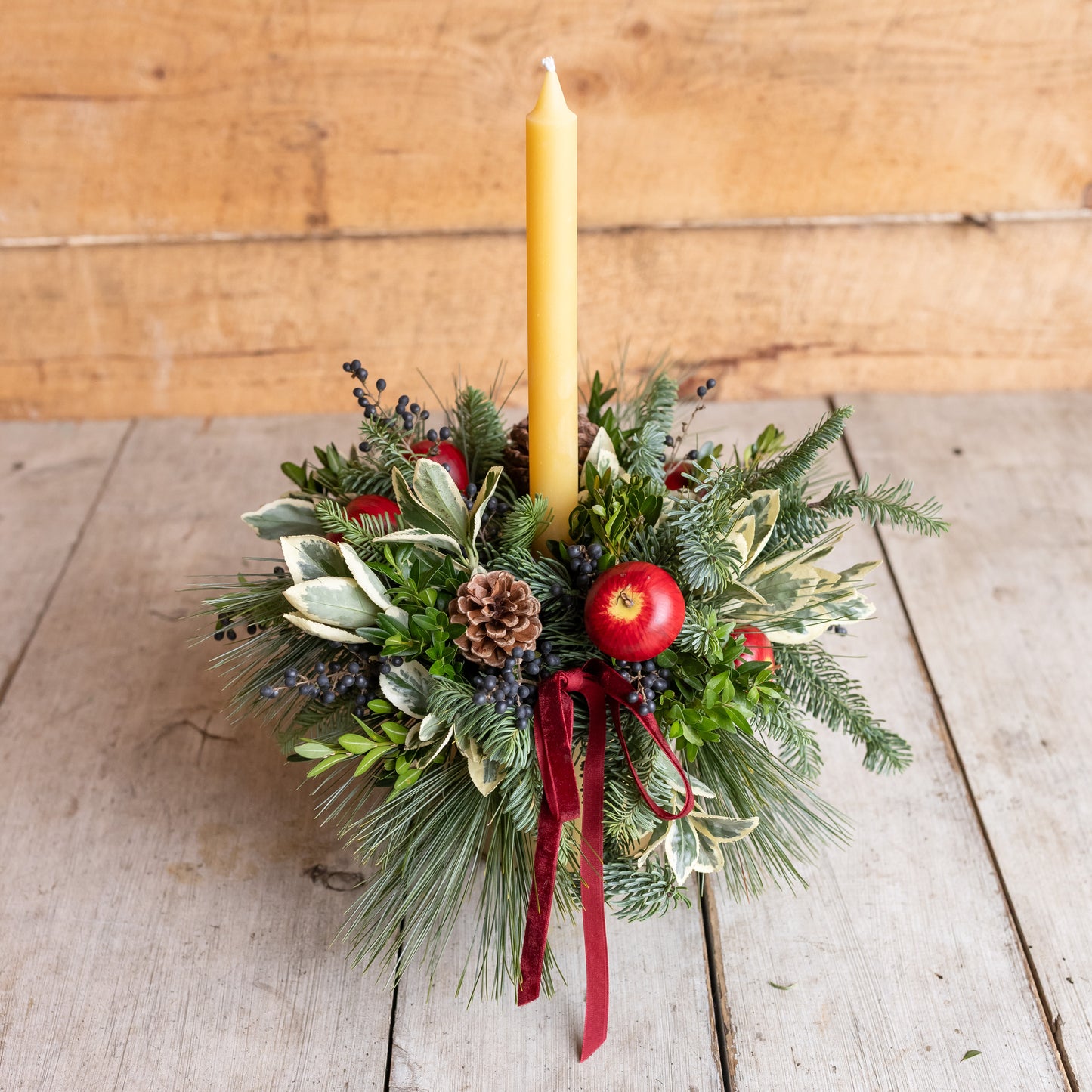Holiday Arrangement + 100% Beeswax Candle